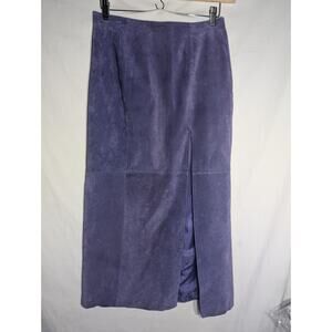 Metro Style Womens Vintage Genuine Leather Skirt Sz 8 Ankle length Slit Purple